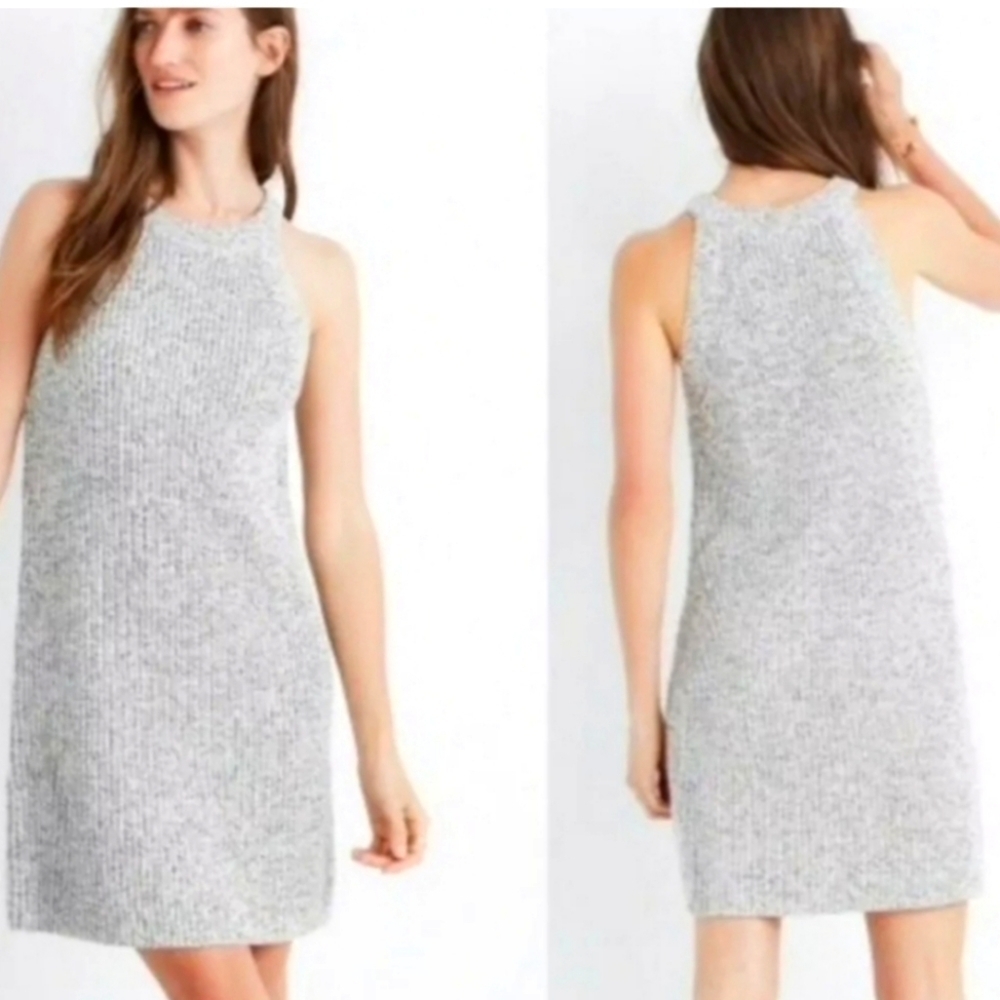 Madewell Women XL Valley Ribbed Cotton Sweater Dress Sleeveless Gray Black